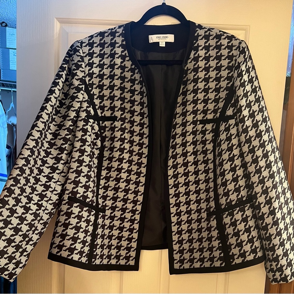 Jones Studio Separates Woman Grey Black Houndstooth Suit Jacket Blazer Size 16W